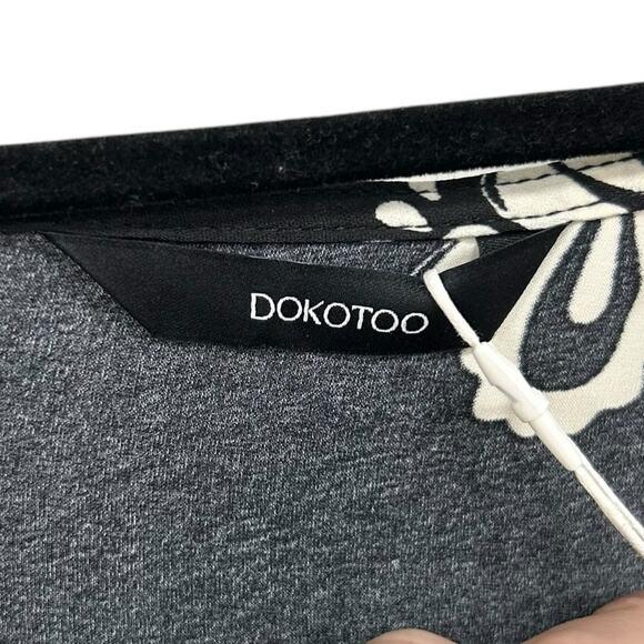 NWT Dokotoo Black Cream Printed Short Sleeve Tie Front Top Womens XL - Picture 2 of 9